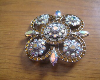 Hobe Circles Rhinestone Pin with Crystal AB and Topaz Rhinestones