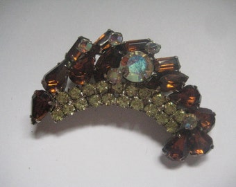 Juliana DeLizza and Elster Style Smoked Topaz Jonquil and Jonquil AB Rhinestone Brooch
