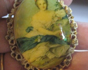 Beautiful White Enamel Transfer Cameo from the 50s