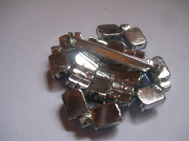 Light Sapphire Octagons and Chatons in Square Shaped Vintage Brooch image 2