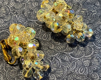 Waterfall Crystal AB Chandelier Style Clip On Earrings from the 50s or 60s