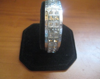 Art Deco PSCo Plainville Stock Company Rhodium Plated Filigree Bracelet with Crystal Rhinestones