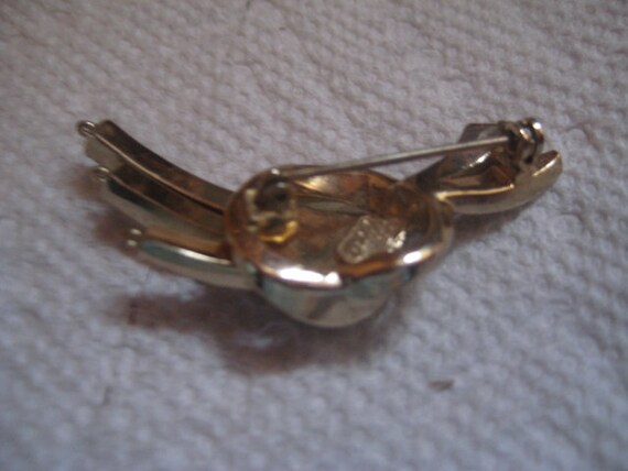 CORO Goldtone  Ribbon Pin with Crystal Rhinestone… - image 2