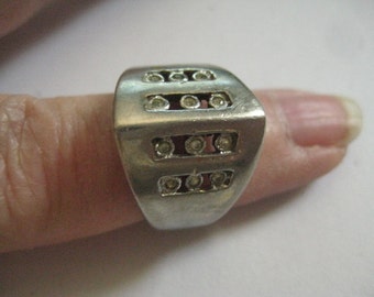 Joseph Esposito 14KTHE Heavy Electroplate White Gold Ring with Cubic Zirconias Size 7