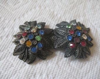 LITTLE NEMO Vintage 30s Pot Metal and Multi Colored Rhinetones Belt Buckle