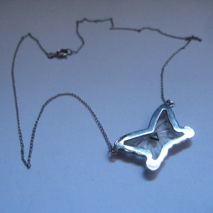 Art Deco Camphor Glass Butterfly Pendant Necklace with Diamond in Sterling