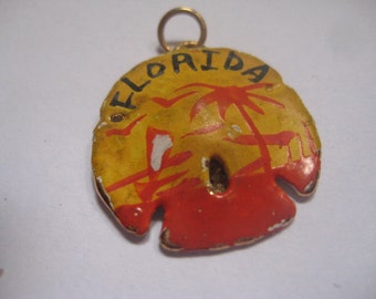 Hand Painted Black Yellow and Orange Genuine Sand Dollar Charm From  Florida Souvenir