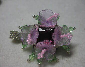 14mm Square Amethyst Rhinestone Ring with a Flower Garden Designed by ME Size 11