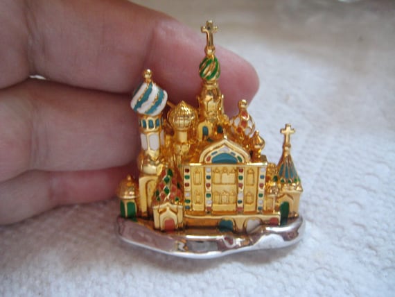 Joan Rivers Russian Cathedral Pin in Gold and Enam