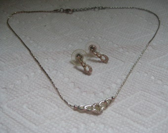 Crystal Rhinestone Necklace and Pierced Post Earrings