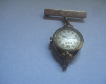 Antique Victorian 9C Bar Watch Pin with BIFORA 17 Jewels Watch ANNE Engraved on Bar