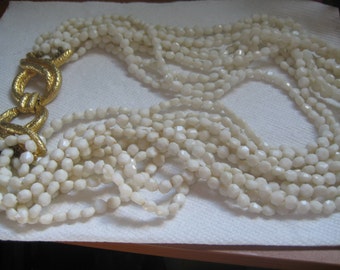 BRANIA 10 Strand 50s Ivory and Gold Knots Necklace Runway Haute Coutoure