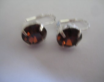 Lot of 4 Sterling Plated Leverback Pierced Earrings with 11mm Smoked Topaz Rhinestones