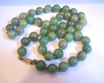 Natural Color Jade Beads Hand Tied with Silk and Barrel Clasp 24 Inches Long 46 11mm Beads