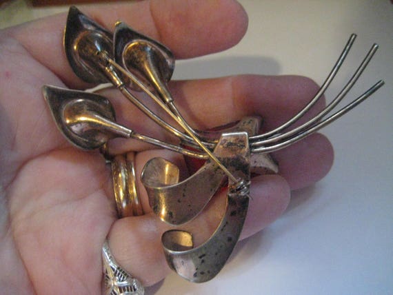 40s Sceptron Calla Lily Brooch in Sterling Vermei… - image 3