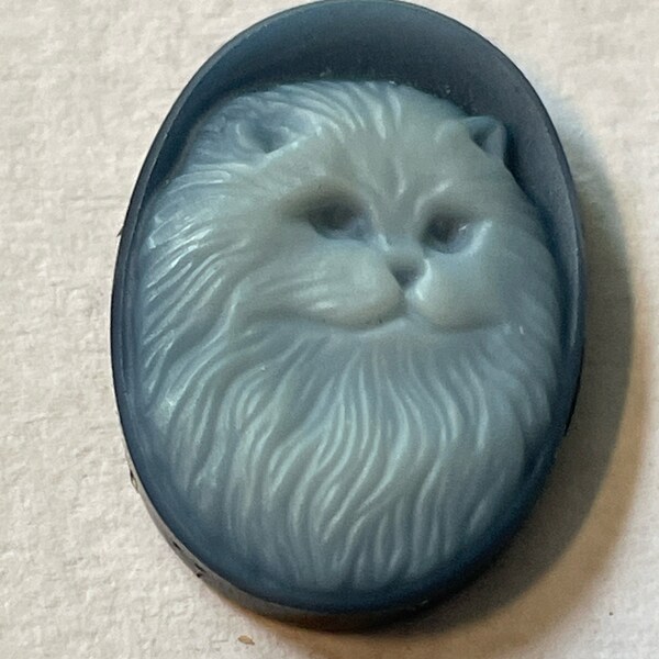 18x13mm losse ovale blauwe en zwarte handgesneden kat cameo