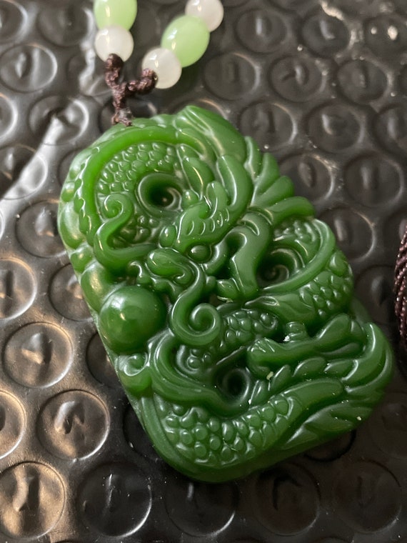 Jade Carved Dragon Pendant with Rope Cord - image 2