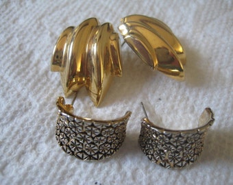 2 Pairs Gold Plated Pierced Post Earrings