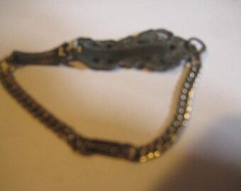 Art Deco Revival MEDICI Marked Pot Metal with Steel Chain Bracelet