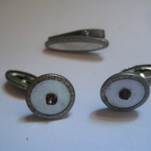 Antique Mother of Pearl Cufflinks and Tie Clip