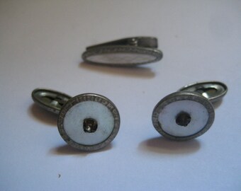 Antique Mother of Pearl Cufflinks and Tie Clip