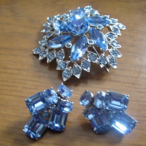 Ora Light Sapphire Rhinestone Clipback Earrings with Additional Brooch in Light Sapphire