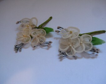 1950s Nylon Flower Boutonniere Ivory Color