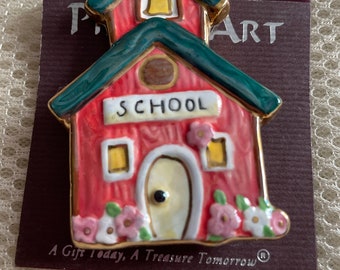 Spoontiques Ceramic Schoolhouse Pin on Original Card