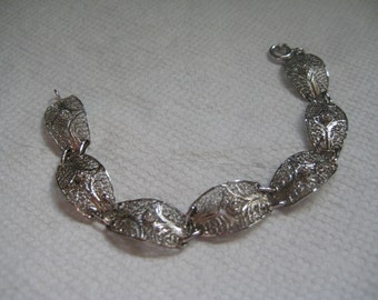 VAN LOU Sterling Filigree 7 Links and Spring Ring Clasp Bracelet