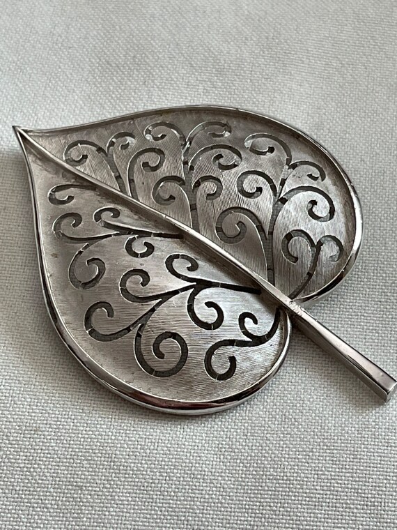 TRIFARI Brushed Silver Tone Linden Leaf Scrollwor… - image 1