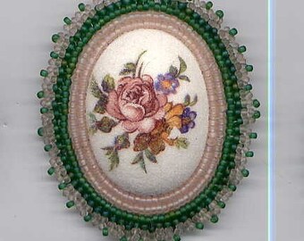 Sugar Crystal Topped Plastic Cabochon Seed Bead Surround Pin