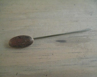 1800s Gold Topped Stick Pin with Letter "C" Etched into Center with Scrolled Sides