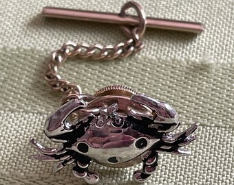 Crab Tie Tack in Silver tone with Gold Tone with Bar Chain Clutch