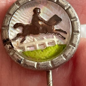 Antique Reverse Carved Horse and Rider Jumping a Fence Not Glass