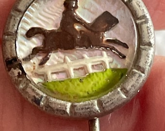 Antique Reverse Carved Horse and Rider Jumping a Fence Not Glass