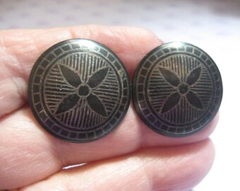 Vintage Bullet Back Japanned Metal Shield or Damascene Metal Button Shaped Cufflinks