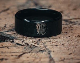 Attack on Titan-ring | Wings of Freedom-logo | Ring in zwart of zilver | Survey Corps-sieraden | Anime/Manga-cadeau voor fans