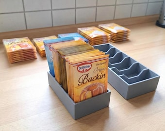 Tütchen-Organizer für Backpulver & Vanillezucker | Ordnungssystem für die Backschublade | 3D-Druck Küchenhalter | Kompakt