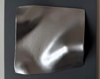 Arte murale astratta 3D in argento, scultura minimalista moderna, opera d'arte contemporanea con texture