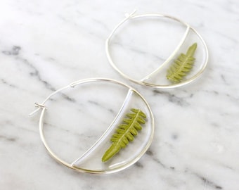 XL Fern Hoops - made-to-order - In the Looking Glass / pressed resin plant hoop earrings