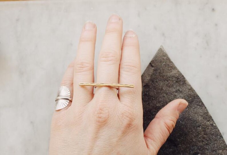 multi finger horizontal line ring MADE TO ORDER Minimal Brass and Sterling Silver Bar Ring |