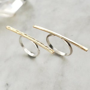 Minimal Brass and Sterling Silver Bar Ring  ||| multi finger horizontal line ring MADE TO ORDER