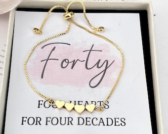 20th/30th/40th/50th/60th Heart Birthday Bracelets Gifts,40th Birthday Jewelry, Adjustable Chain Women's Bracelet ,40th Birthday Gift For Her