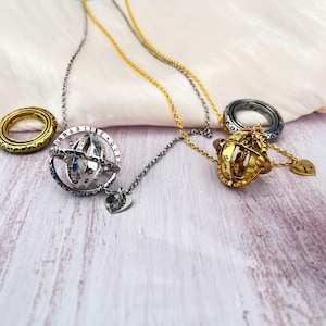 Personalized Initial Astronomical Sphere Necklace,Fidget Ball Ring,Astronomical Sphere jewelry,Worry Ring, Gifts for her/him,Birthday Gifts.