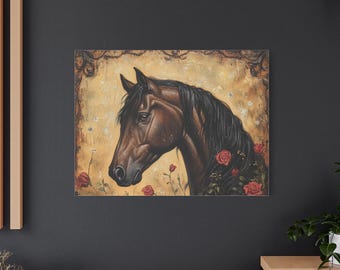 Impresión en lienzo de caballo marrón / Arte mural ecuestre / Decoración rústica para el hogar