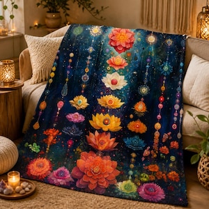 Chakra Lotus Blanket | Spiritual Boho Bedroom Decor | Energy Healing Throw