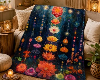Chakra Lotus Blanket | Spiritual Boho Bedroom Decor | Energy Healing Throw