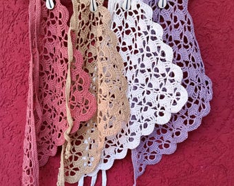 Foulard au crochet / Bandana fait main / Foulard triangulaire bohème pour cheveux / 100 % coton / Foulard style cottage