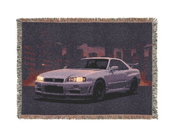 Nissan GTR Skyline Woven Blanket | 90s Street Racer Throw