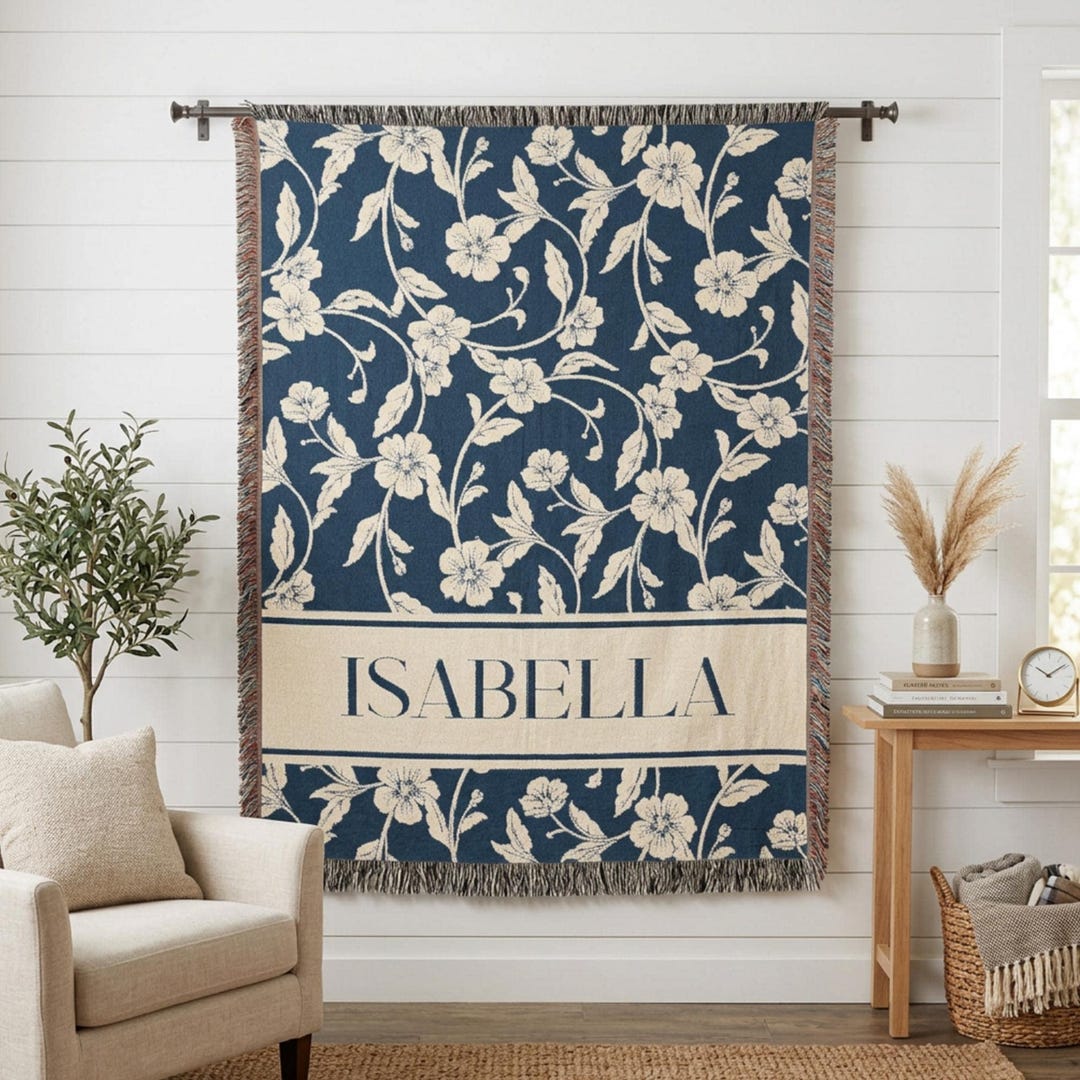 Personalized Woven Throw Blanket Custom Name Textile Gift Idea Home ...